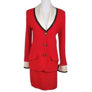 ST JOHN Santana Knit Skirt Set Two Piece Removable Collar & Cuffs Size 8